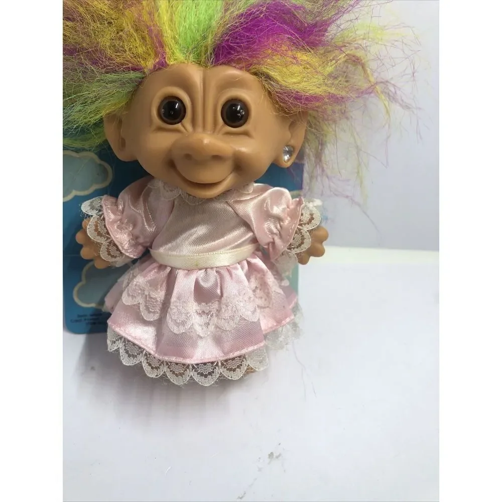 Vintage Bright of America Troll Doll Rainbow Hair Heart Earring
